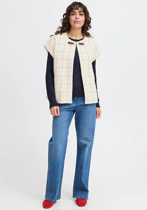 Fransa Chani Check Print Gilet, White Multi
