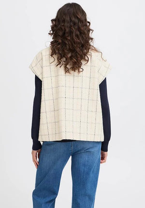 Fransa Chani Check Print Gilet, White Multi