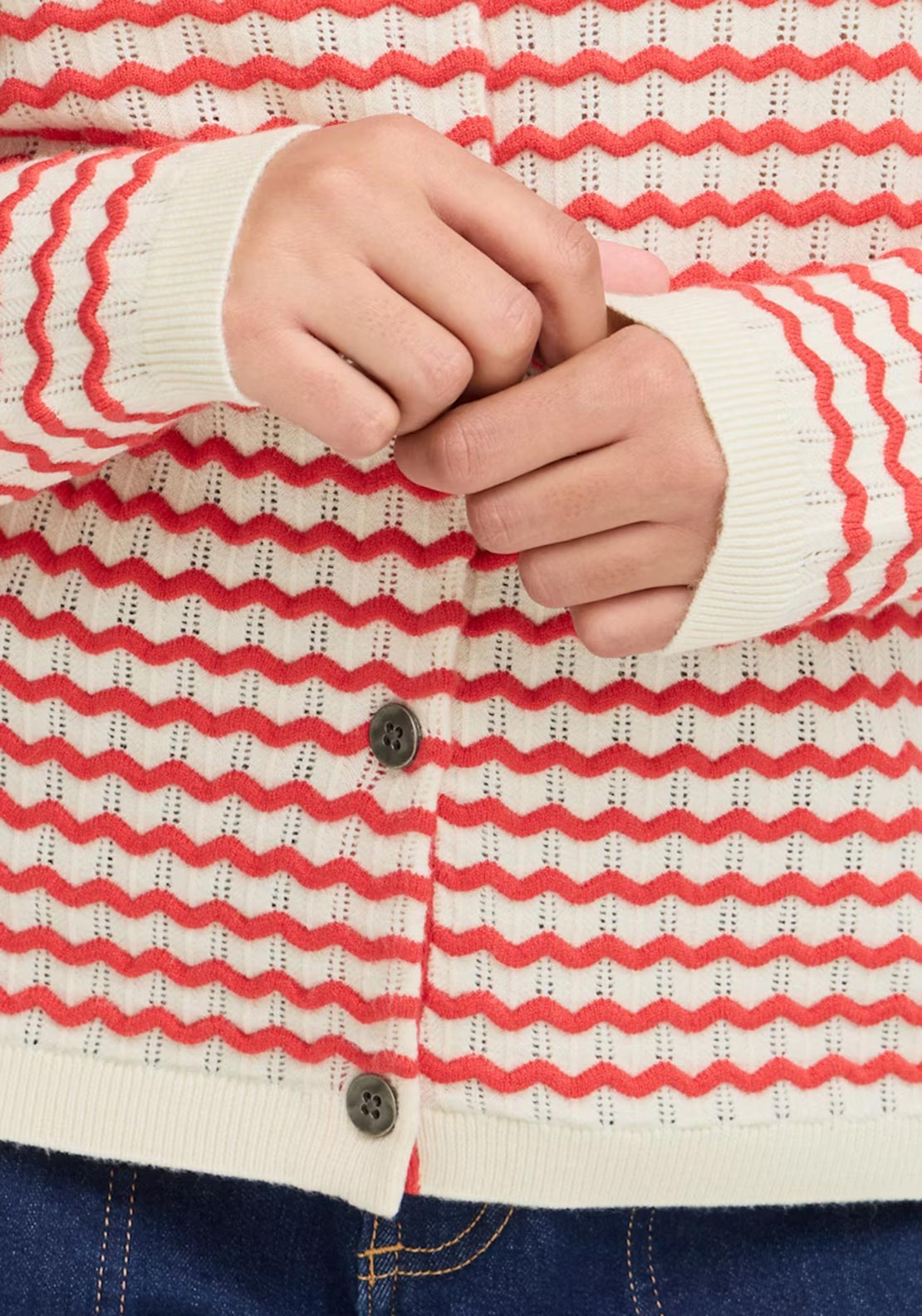 Fransa Luma Wavy Knit Cardigan, Red