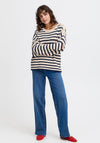 Fransa Belinda Button Details Striped Knit Jumper, Navy and Beige