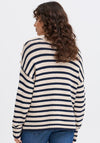 Fransa Belinda Button Details Striped Knit Jumper, Navy and Beige