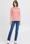 Fransa Besmock Striped Knitted Sweater, Poinsettia