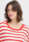 Fransa Besmock Striped Knitted Sweater, Poinsettia