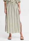 Fransa Maddie Striped Midi Skirt, Green and Cream