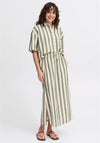 Fransa Maddie Striped Midi Skirt, Green and Cream