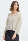 Fransa V-Neck Knitted Sweater, Whitecap Gray