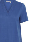 Fransa Zola Jersey Contrast V Neck Top, Blue