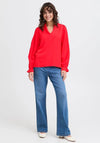 Fransa Diana Frill Trim Blouse, Red