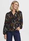 Fransa Oline Printed V Neck Blouse, Black