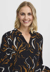 Fransa Oline Printed V Neck Blouse, Black