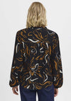 Fransa Oline Printed V Neck Blouse, Black