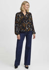 Fransa Oline Printed V Neck Blouse, Black