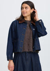 Fransa Leslie Cord Collar Denim Jacket, Dark Blue