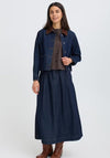 Fransa Leslie Cord Collar Denim Jacket, Dark Blue