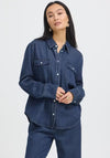 Fransa Sunna Denim Button Up Shirt, Dark Blue