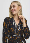 Fransa Oline Printed V Neck Long Sleeve Dress, Black