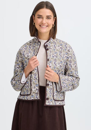 Fransa Claudine Floral Quilted Jacket, Green Multi