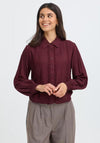 Fransa Button Up Lace Detail Shirt, Wine