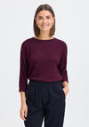 Fransa Ribbed Cropped Sleeve Top, Wine