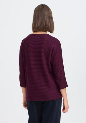 Fransa Ribbed Cropped Sleeve Top, Wine
