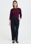Fransa Ribbed Cropped Sleeve Top, Wine