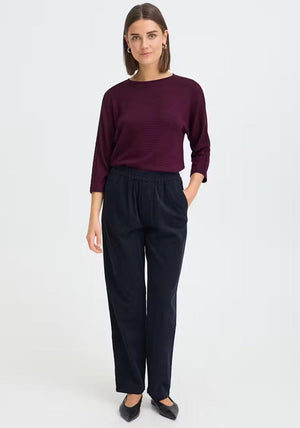 Fransa Ribbed Cropped Sleeve Top, Wine