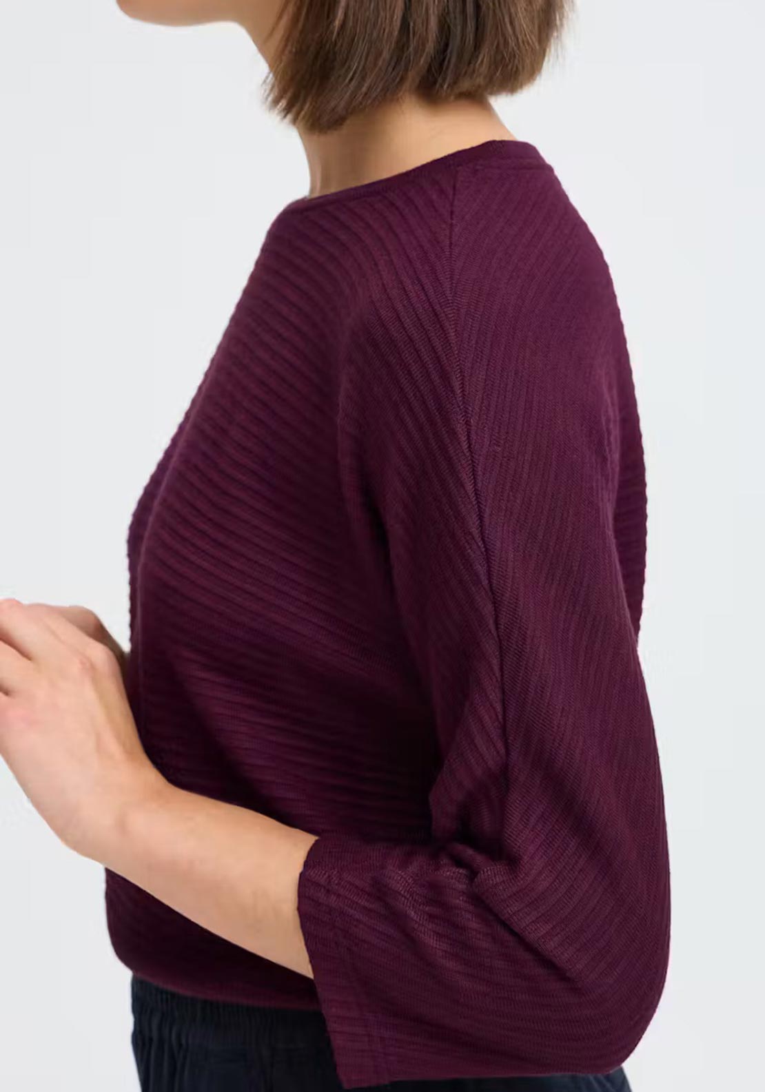 Fransa Ribbed Cropped Sleeve Top, Wine