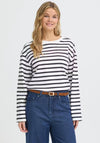 Fransa Bree Striped Long Sleeve Top, White and Navy
