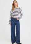 Fransa Bree Striped Long Sleeve Top, White and Navy