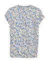 Fransa Seen Floral Pleated Round Neck Top, Blue & Peach