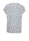 Fransa Seen Floral Pleated Round Neck Top, Blue & Peach