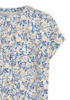 Fransa Seen Floral Pleated Round Neck Top, Blue & Peach