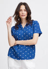 Fransa Kamma Polka Dot V Neck Top, Blue