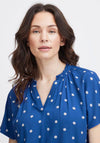 Fransa Kamma Polka Dot V Neck Top, Blue