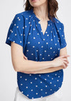 Fransa Kamma Polka Dot V Neck Top, Blue