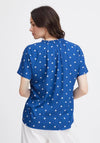 Fransa Kamma Polka Dot V Neck Top, Blue
