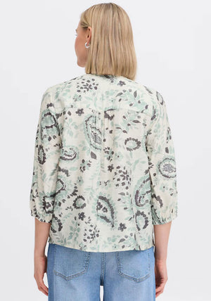 Fransa Ariana Paisley V Neck Top, Green