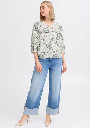 Fransa Ariana Paisley V Neck Top, Green