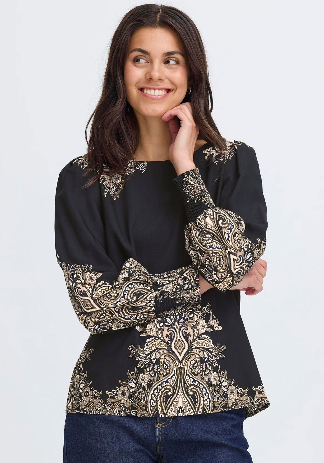 Frandsen Adara Paisley Print Blouse, Black