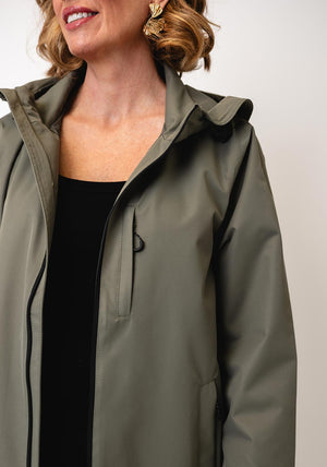 Fransa Longline Hooded Coat, Green