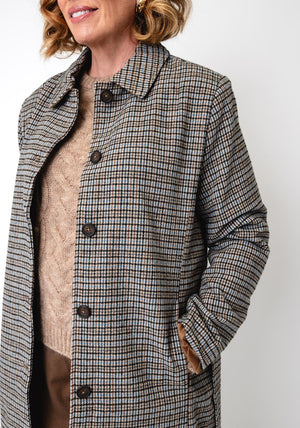 Fransa Checked Longline Wool-blend Coat, Beige Multi