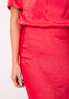 Fransa Nika Textured Satin Feel Midi Skirt, Red