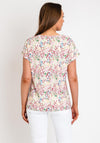 Fransa Floral Print Round Neck T-Shirt, White & Pink Multi