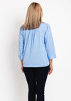Fransa Maddie Split Neck Linen Blouse, Blue