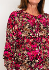 Fransa Round Neck Floral Print Blouse, Fuchsia