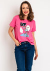 Fransa Savannah Round Neck Graphic T-Shirt, Pink