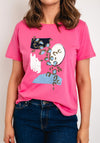 Fransa Savannah Round Neck Graphic T-Shirt, Pink