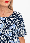 Fransa Fedot Round Neck Print Top, Navy