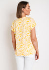 Fransa Seen Wave Print Round Neck T-Shirt, Yellow & Pink