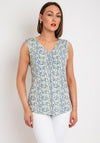Fransa Seen Mini Floral Print V Neck Sleeveless Top, Blue Multi